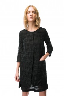 COLLARLESS DUSTER COAT - BLACK