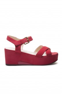 SUEDE WEDGE SANDALS - FIERY RED