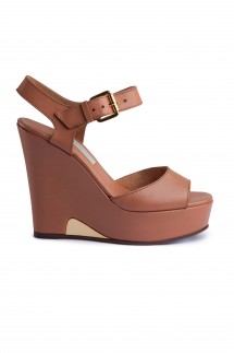 COWHIDE WEDGE SANDALS - APRICOT