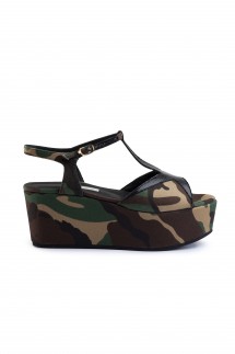 T-BAR WEDGE SANDALS - ARMY GREEN