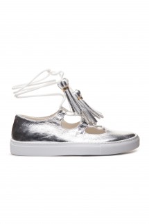 SNEAKERS IN MICRONY MET WITH TASSELS - SILVER