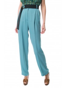 HIGH-WAISTED TROUSERS WITH DARTS AND BELT - LIGHT BLUE