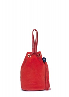 SPLIT LEATHER BUCKET BAG - POPPY RED